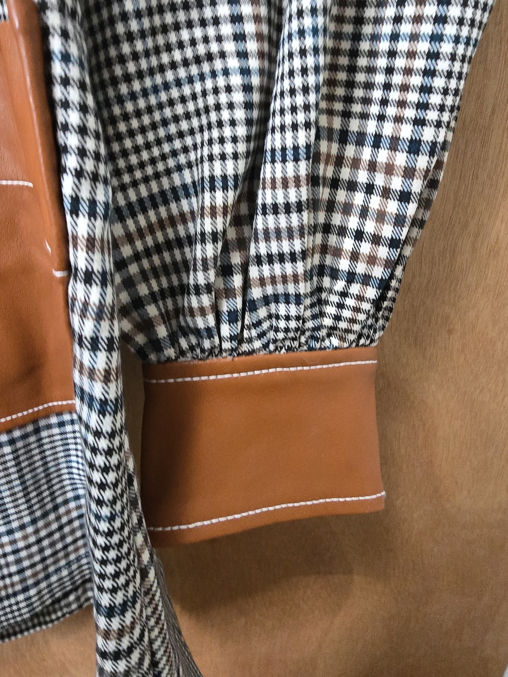 STAUD Plaid Button-Front Dress with Contrast Leather Pockets - Picture 6 of 11